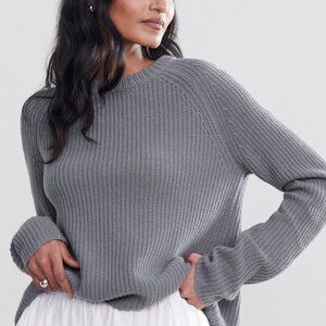 Jenni Kayne Cashmere Fisherman Sweater Dusty Blue S